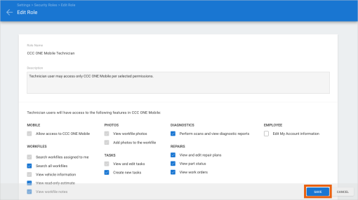 Screenshot of the Edit Role screen.